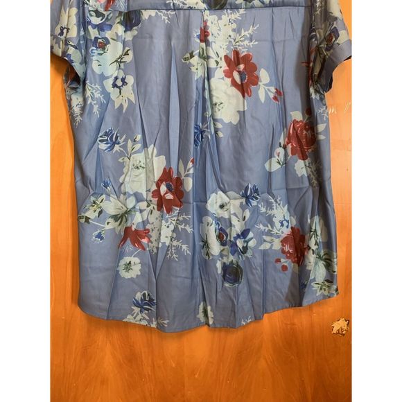 FloryDay Women’s Large Floral Print  Long Sleeve Button-Up Blue  Shirt - Picture 10 of 12